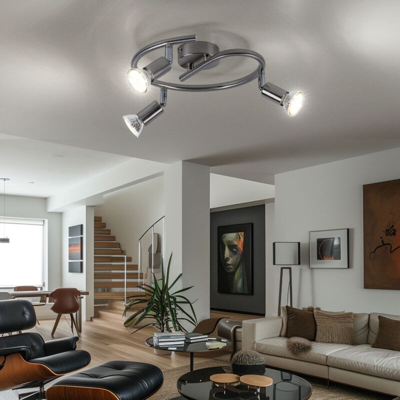 Plafonnier plafonnier spot de plafond lampe de salon lampe de chambre lampe de couloir, métal argenté, 3 spots d'ampoule mobiles, led, DxH 25x15 cm
