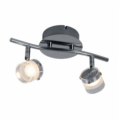 Plafonnier plafonnier spot lampe de salon lampe de chambre à coucher, spots à 2 flammes mobiles, verre argent clair dépoli, 2x LED 3W 300Lm blanc chaud, LxPxH 29x12x15cm