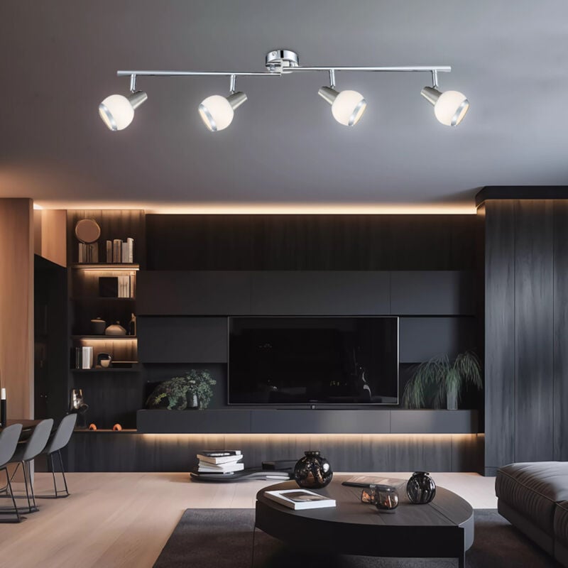 Plafonnier plafonnier spot lampe de salon lampe de salle à manger, 4 spots d'ampoule mobiles, verre chromé nickel mat, led 4x 3W 4x 300Lm blanc
