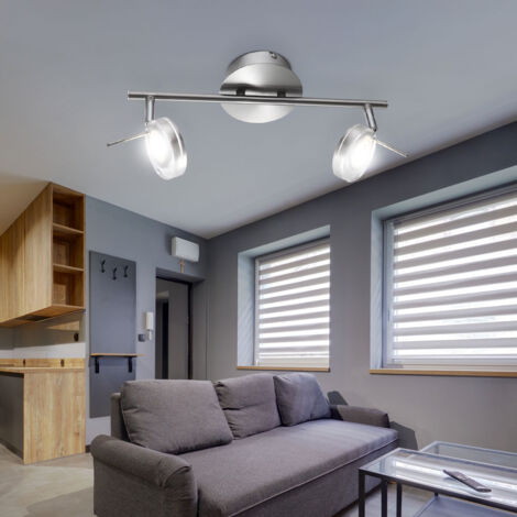 Plafonnier plafonnier spot lampe spot lampe de salon, spots mobiles, nickel mat, LED 5W 375Lm blanc chaud, LxlxH 35,5x8x18,5cm