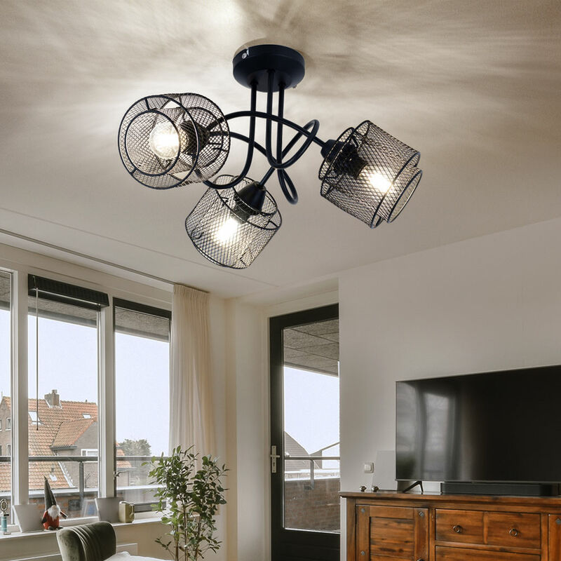 Etc-shop - Plafonnier plafonnier spot lumineux spot lampe salon spots lumineux mobiles 3 ampoules, abat-jour grille noire industrielle, douilles E14,