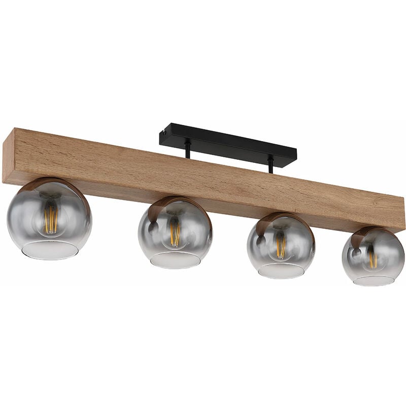 Globo - Plafonnier plafonnier table à manger rétro rustique maison de campagne plafonnier salon bois, verre mdf fumée métal, 4 ampoules E27, LxPxH