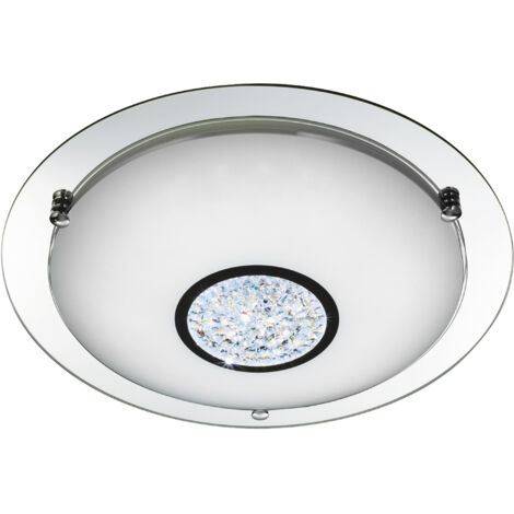 Plafonnier PORTLET IP44 Salle de bain led 20w 1029 lumens 4000K diamètre 41cm métal chromé, verre et cristal
