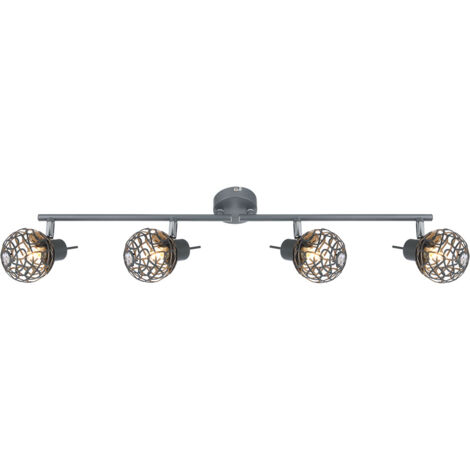 Plafonnier pratique boule grise avec maille en aluminium grossière et cristal - MOSA