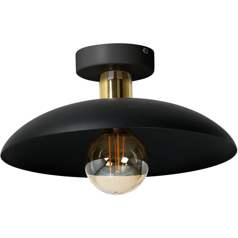 Plafonnier RAMI E27, noir, abat-jour en métal doré