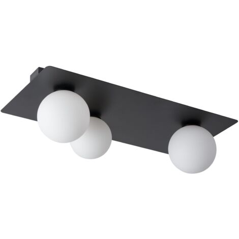 Plafonnier rectangulaire noir 3 globes verre G9 Argon