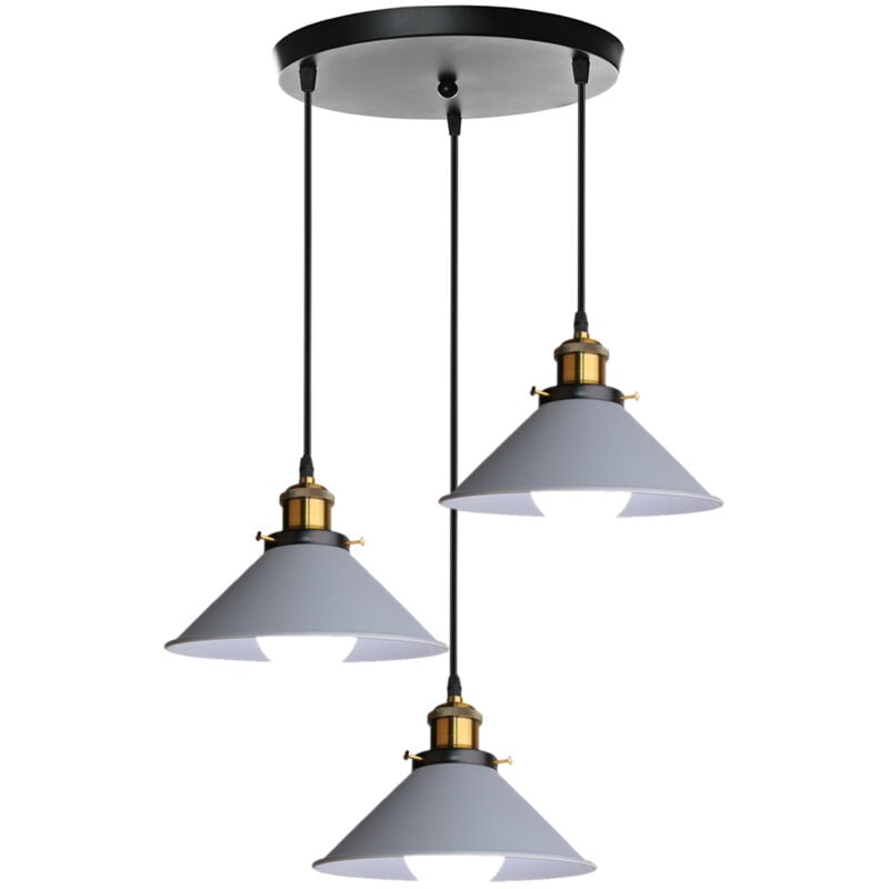 Norcks - Plafonnier Rétro 3 Lumières Suspension Luminaire Industrielles 22CM Lustre Créatif Pour Salon Salle à Manger, Bar, Balcon, Gris