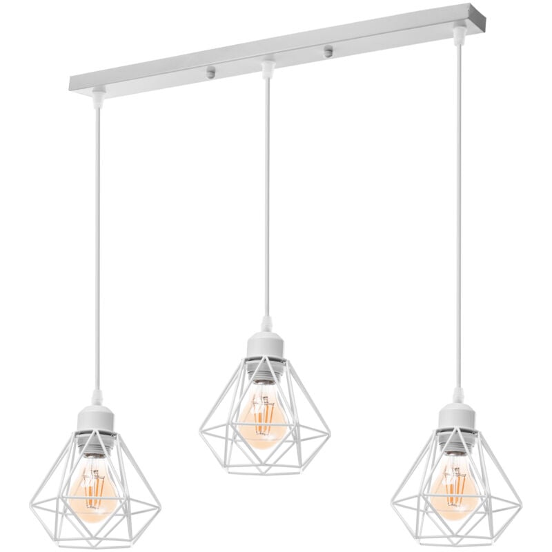 Norcks - Plafonnier Rétro à 3 Lumières Blanc Suspension Lustre E27 Cage En Métal Suspension Luminaire Vintage D'Intérieur