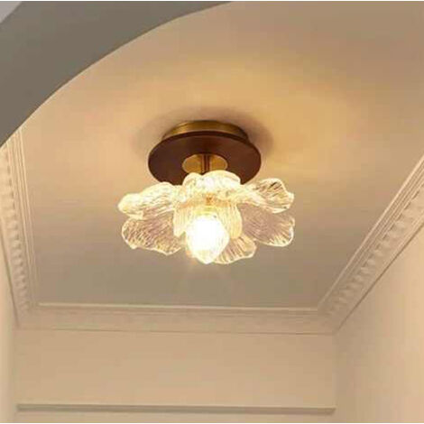 Plafonnier rétro français en forme de gardénia, [noyer + transparent], protection oculaire à spectre complet [lumière tricolore] 220 V, douille E27