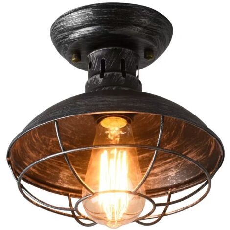 Plafonnier rétro industriel en maille métallique, lustre cage simple en maille métallique, gris argenté, lumière chaude, 220 V, E27