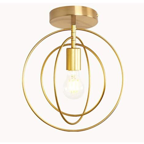 Plafonnier Rétro Industrielle en Métal,DIY Lustre Fer Doré Boules 360°Régble Lampe Suspension Luminaire - Cercle