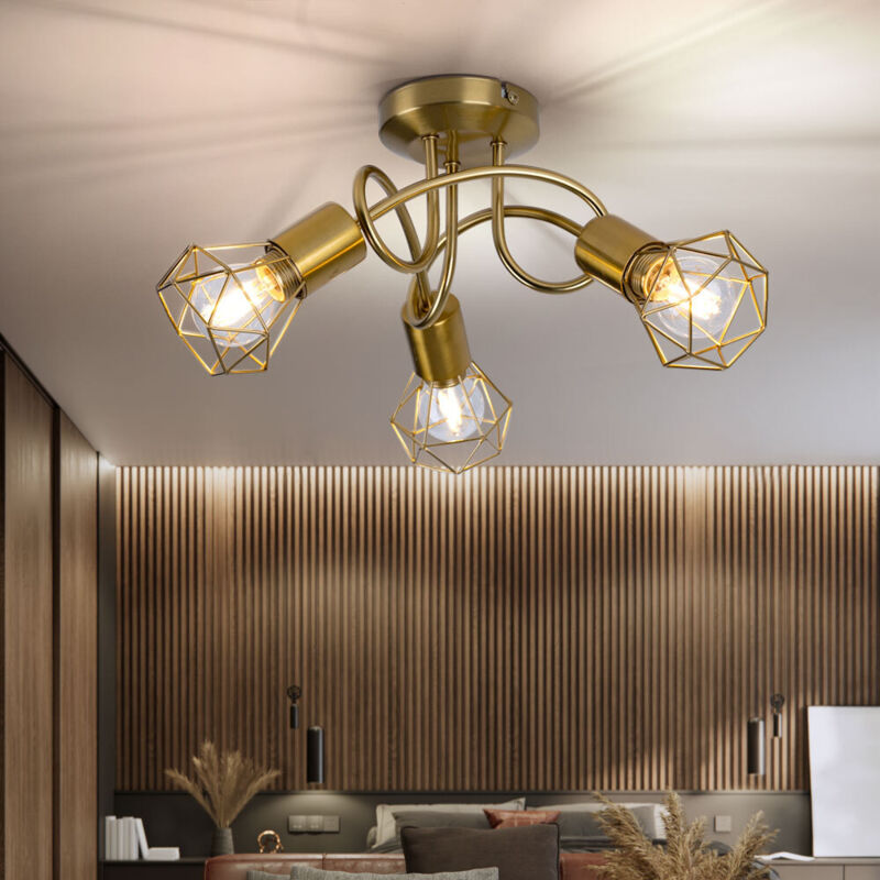 Plafonnier Rétro Spot 3 spots lampe de salon grille or, métal, 3x E14 douilles, DxH 36x20 cm