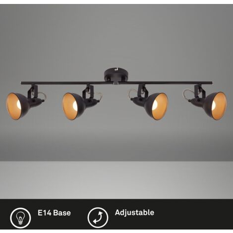 Plafonnier rétro Spot BRILONER LEUCHTEN SOFT, 40 W, IP20, noir-doré, métal, excl. 4x E14, 79 x 19 cm