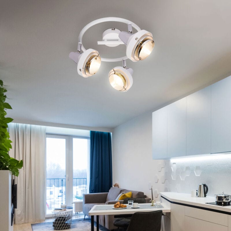 Globo Lighting - Plafonnier rétro spot chrome spot cocarde orientable salon design blanc lampe dans un ensemble comprenant des ampoules led