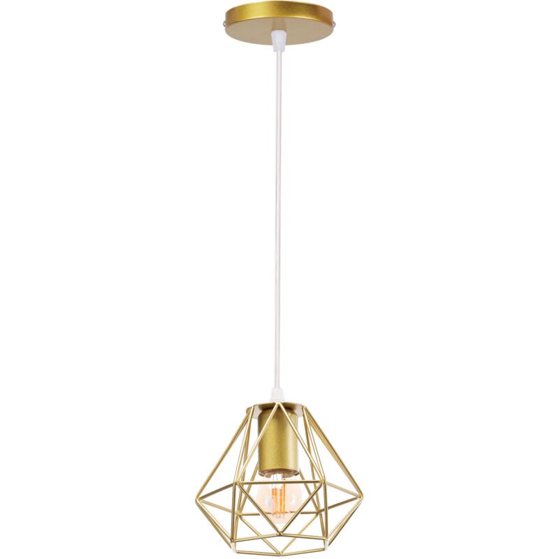 Plafonnier Rétro Suspension Luminaire D'Intérieur Vintage Or Suspension Lustre Cage En Fer Métallique , Pour Cuisine, Café, Bureau, Salle à Manger