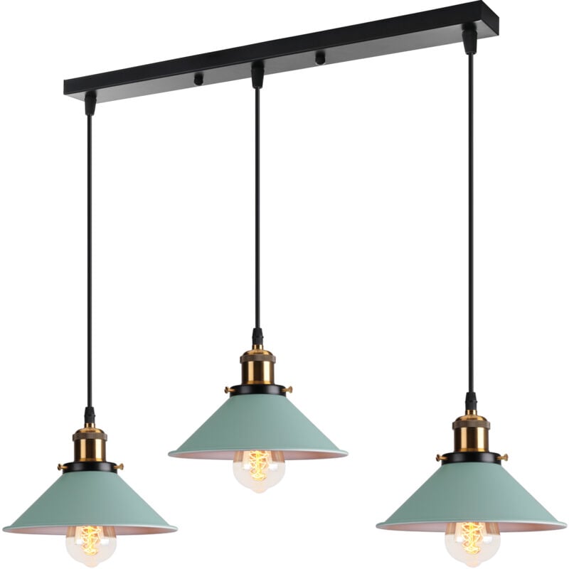 Norcks - Plafonnier Rétro Suspension Luminaire Industrielles 3 Lumières 22CM Lustre Créatif Pour Salon Salle à Manger, Bar, Balcon, Vert