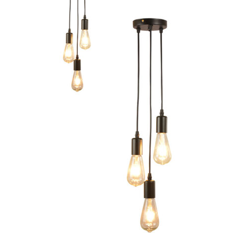 Plafonnier rétro,3 douilles pour ampoules 60W max, Lampe Suspension Industrielle Métal Retro Suspensions Vintage Plafonnier Luminaire Antique Pendante
