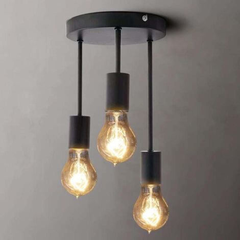 Plafonnier rétro,3 douilles pour ampoules E27, Lampe Suspension Industrielle Métal Retro Suspensions Vintage Plafonnier Luminaire Antique Pendante