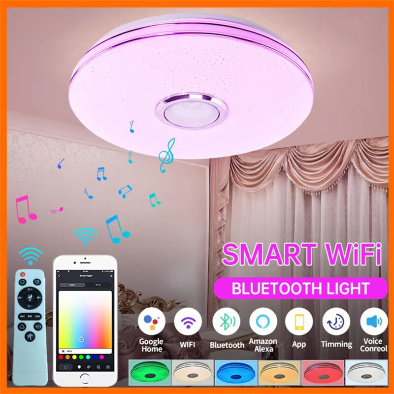 Plafonnier LED RGB intelligent avec télécommande et application de contrôle, haut-parleur Bluetooth, éclairage musical pour salon