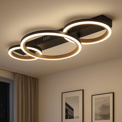 Plafonnier Ring Lampe de salon Plafonnier LED imitation bois Lampe de chambre, 40W 1370lm blanc chaud, LxH 58 x 7 cm