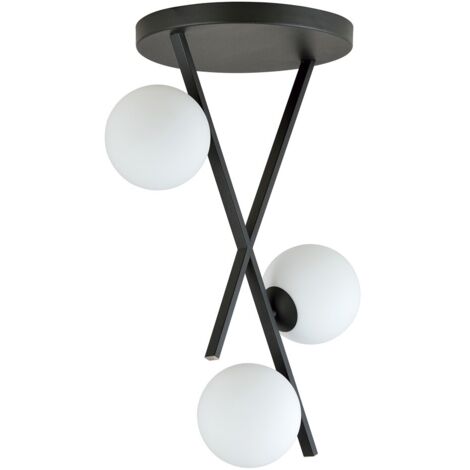 Plafonnier River 3 lumières opale noir E14 verre Emibig