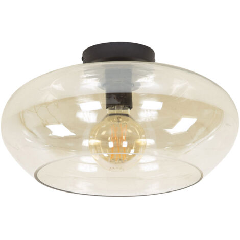 Plafonnier rond 40x22 cm en verre ambré