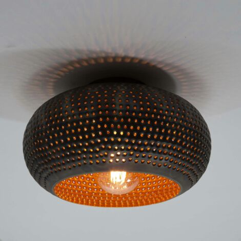 Plafonnier rond ajouré en métal brun sombre Ø35 cm JAVA
