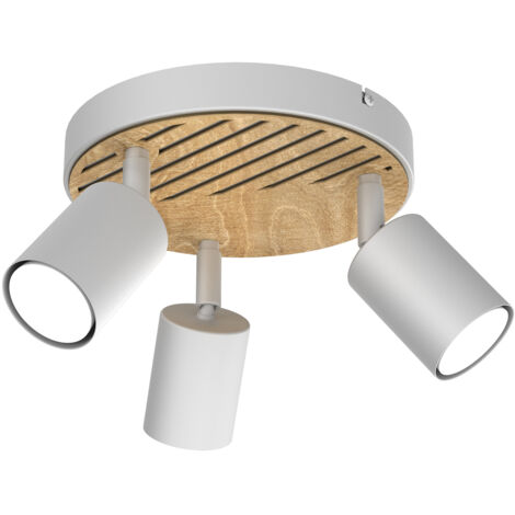 Plafonnier rond blanc 3 spots bois clair GU10 Terra