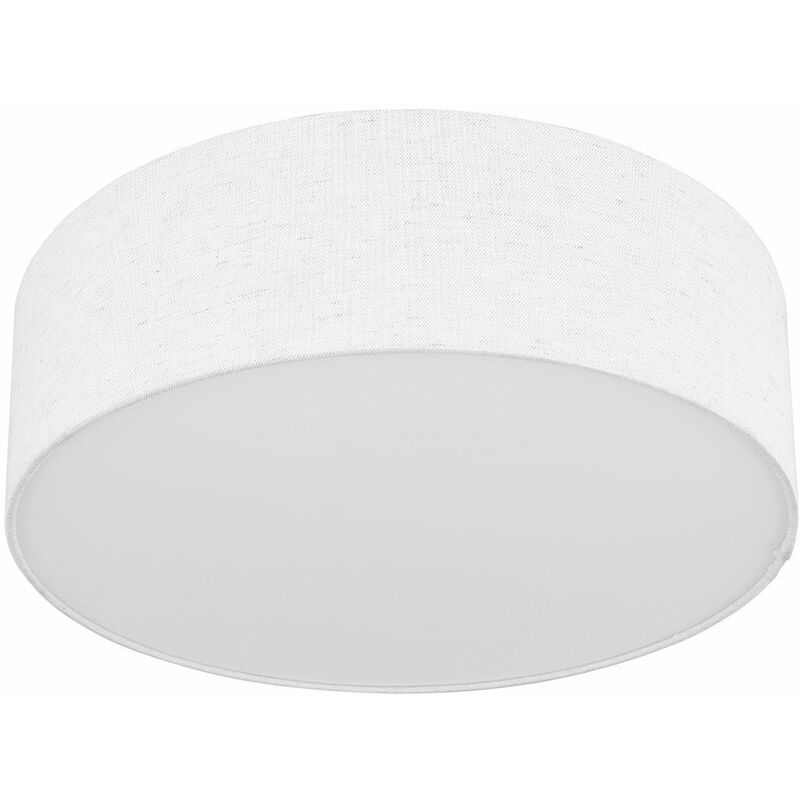 Plafonnier rond blanc Plafonnier tissu blanc Lampe textile, salon, abat-jour tissu métal, 3x douilles E27, DxH 40x12cm