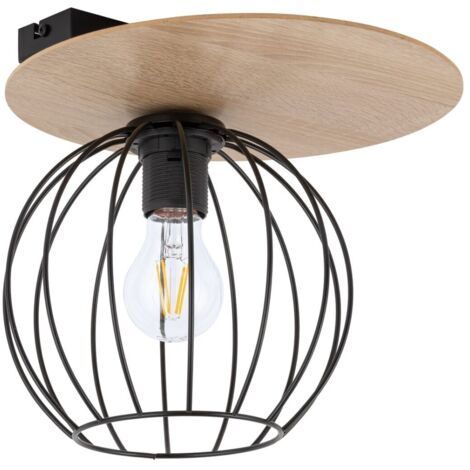 Plafonnier rond bois clair noir E27 15W Cyber Sigma