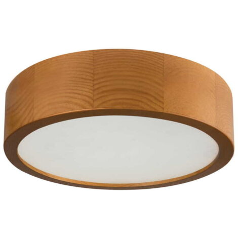 Plafonnier rond bois clair/verre blanc Kanlux Jasmin E27