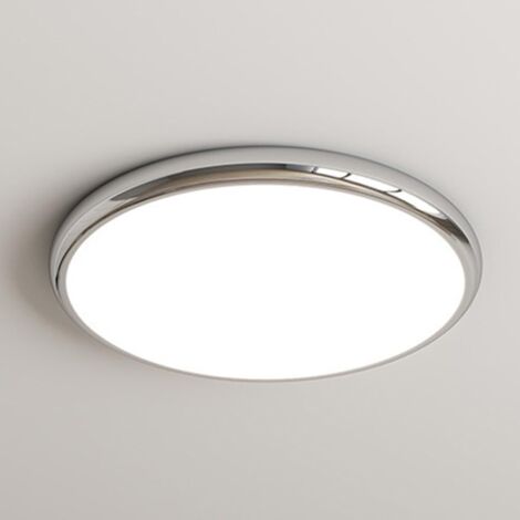Plafonnier rond de 30 cm, plafonnier LED, plafonnier de chambre, plafonnier de salon, trois températures de couleur réglables (chrome).