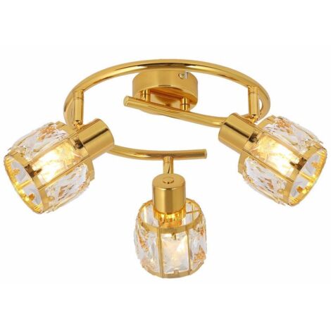 Plafonnier rond doré Crownie, 3 globes cristal, E14