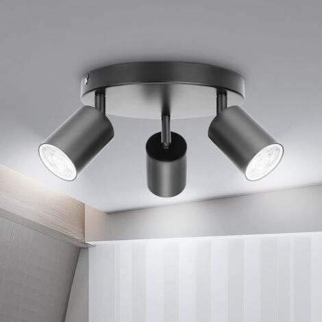 Plafonnier rond GU10, 3 spots, éclairage de cuisine, spots LED orientables, plafonnier noir, convient pour la cuisine, le salon et la chambre (ampoule non incluse)