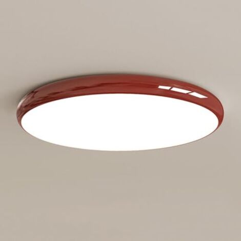 Plafonnier rond LED de 30 cm, plafonnier moderne en métal, température de couleur sélectionnable de 3000 à 6000 K, pour chambres et aux salons (rouge)