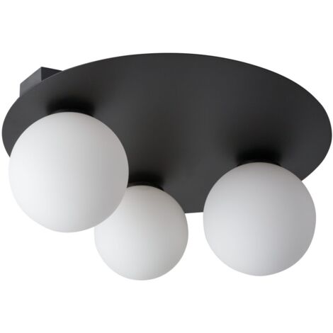 Plafonnier rond noir 3 globes verre Argon G9 Sigma