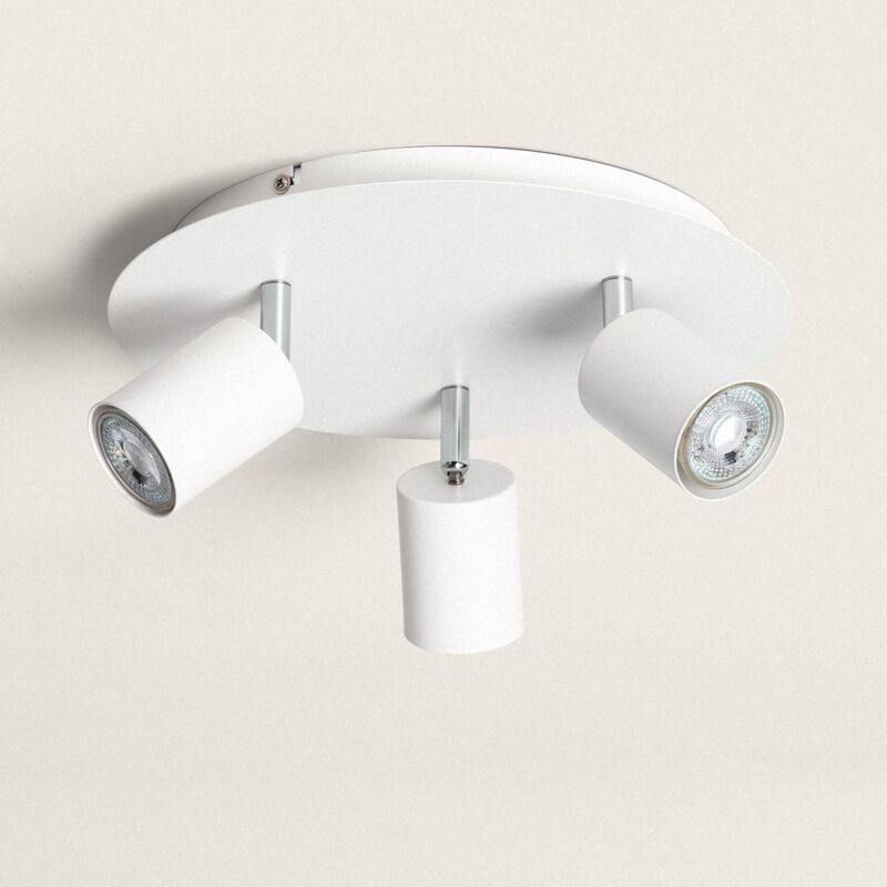 Ledkia - Plafonnier Rond Orientable Métal 3 Spots Whitstable Blanc