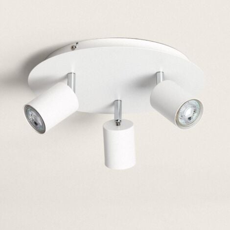 LEDKIA Plafonnier Rond Orientable Métal 3 Spots Whitstable Blanc