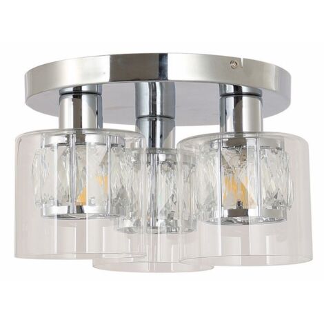 Plafonnier rond triple chrome cristaux Elmo 3xE14 Reality