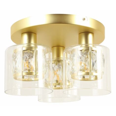 Plafonnier rond triple doré cristal Elmo 3xE14 Reality