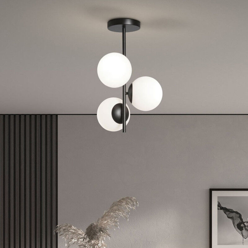 Plafonnier Rondo Noir Mat 3 Globes Verre