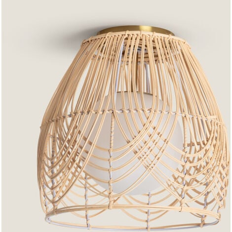 Plafonnier Rotin et Verre Bagrat Naturel