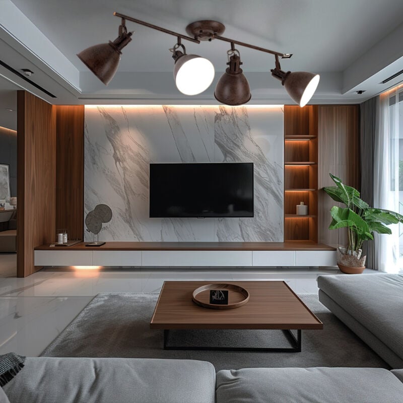 Plafonnier rouille plafonnier spot orientable spot salon lumières, métal, 4x led 3W 250Lm blanc chaud, l 80 cm