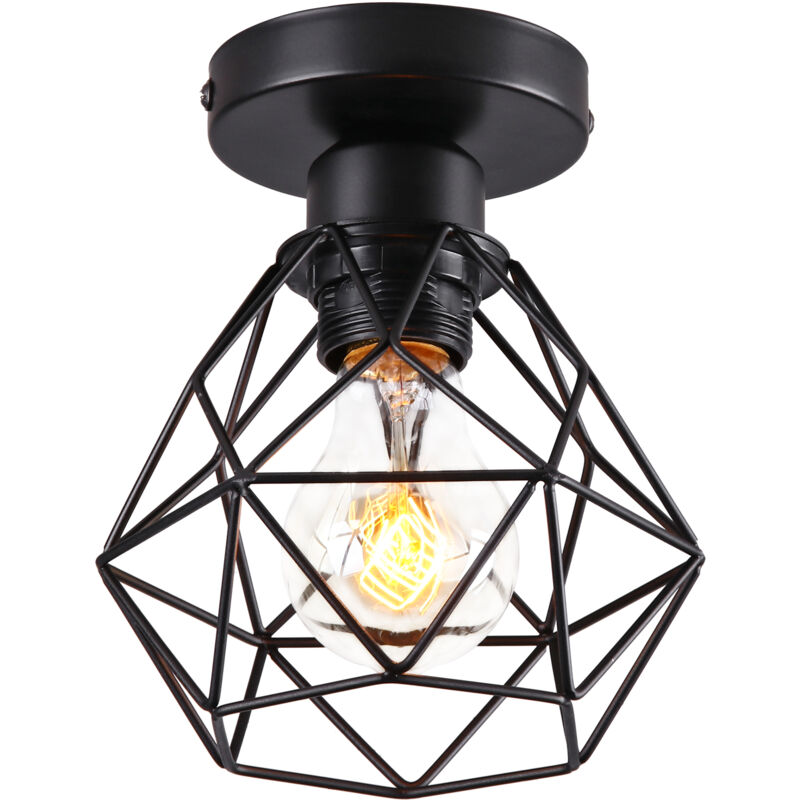 Wottes - Lampe de Plafond Rétro Plafonnier Industrielle Cage Métal Luminaire de Plafond Noir E27 Ø15CM pour Couloir Cuisine Entrée - 1Pcs