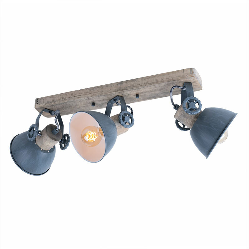 Plafonnier rétro lampe en bois plafonnier gris plafonnier spot 3 flammes orientables, 3x E27, l 59 cm