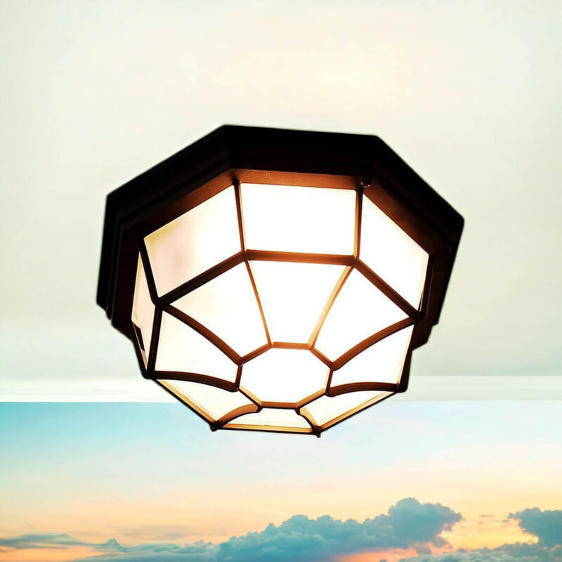 Plafonnier d'extérieur Milano de couleur noire au design rétro en style maritime Ø35,5cm IP44 - Noir