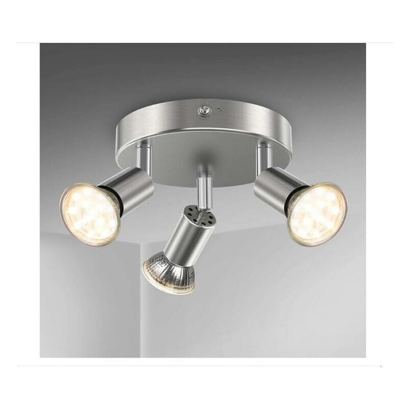 Plafonnier salle de bain éclairage led lampe plafond sdb chrome 3 spots orientables IP44 GU10 bleu