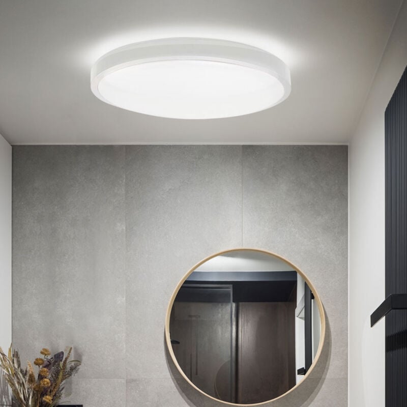 Plafonnier salle de bain lampe de salon plafonnier lampe de couloir rond, plastique blanc IP44, 1x led 18W 1830Lm 3000K blanc chaud, d 25 cm