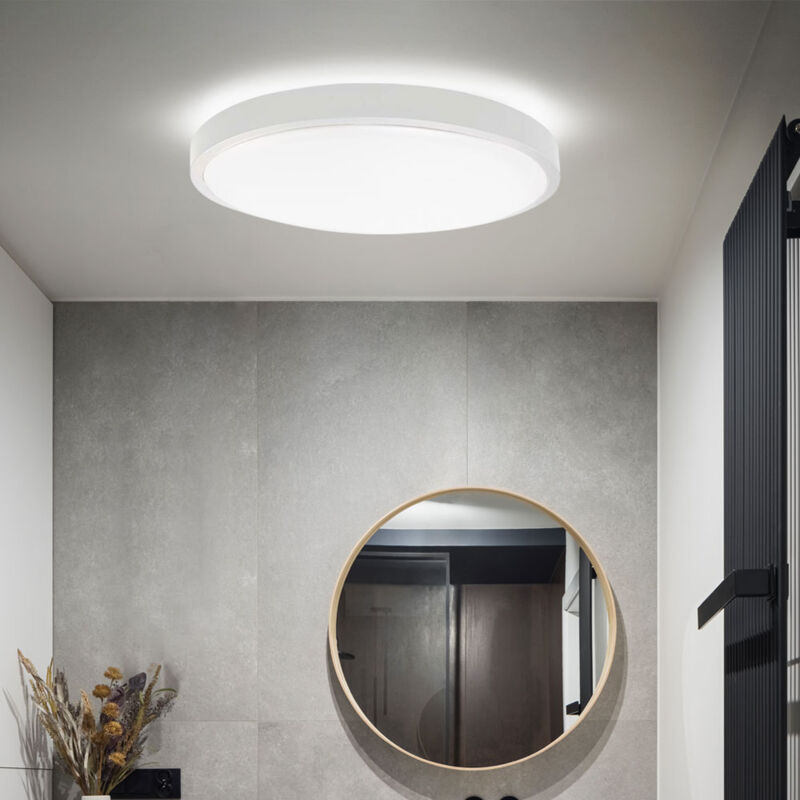 Plafonnier salle de bain lampe de salon plafonnier lampe de couloir rond, plastique blanc IP44, 1x led 18W 1830Lm 4000K blanc neutre, d 25 cm