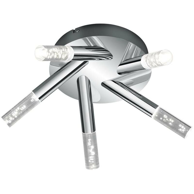 Plafonnier Salle de Bain led 5 Lumières Chrome + Diffuseur Transparent à Bulles. D.41,5